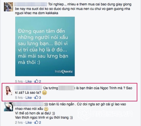 Ai cũng nhận ra người nói móc Ngọc Trinh là một người bạn thân của cô.