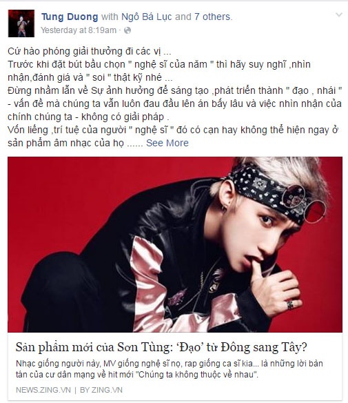 Tùng Dương nói về nghi vấn Sơn Tùng đạo nhạc ảnh 1 Tung Duong noi ve nghi van Son Tung dao nhac anh 1