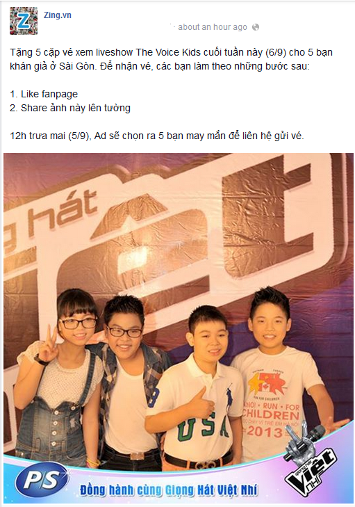 Tặng 5 cặp vé xem liveshow The Voice Kids