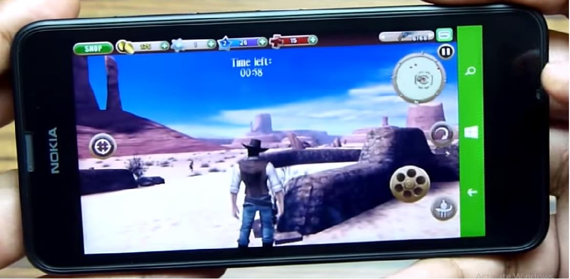 Người chơi có thể trải qua những màn đấu súng đậm phong cách cao bồi trong hơn 40 nhiệm vụ của Six Guns cùng Lumia 630.