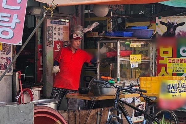 Canh dieu dung cua chu quan thit cho o Han Quoc hinh anh