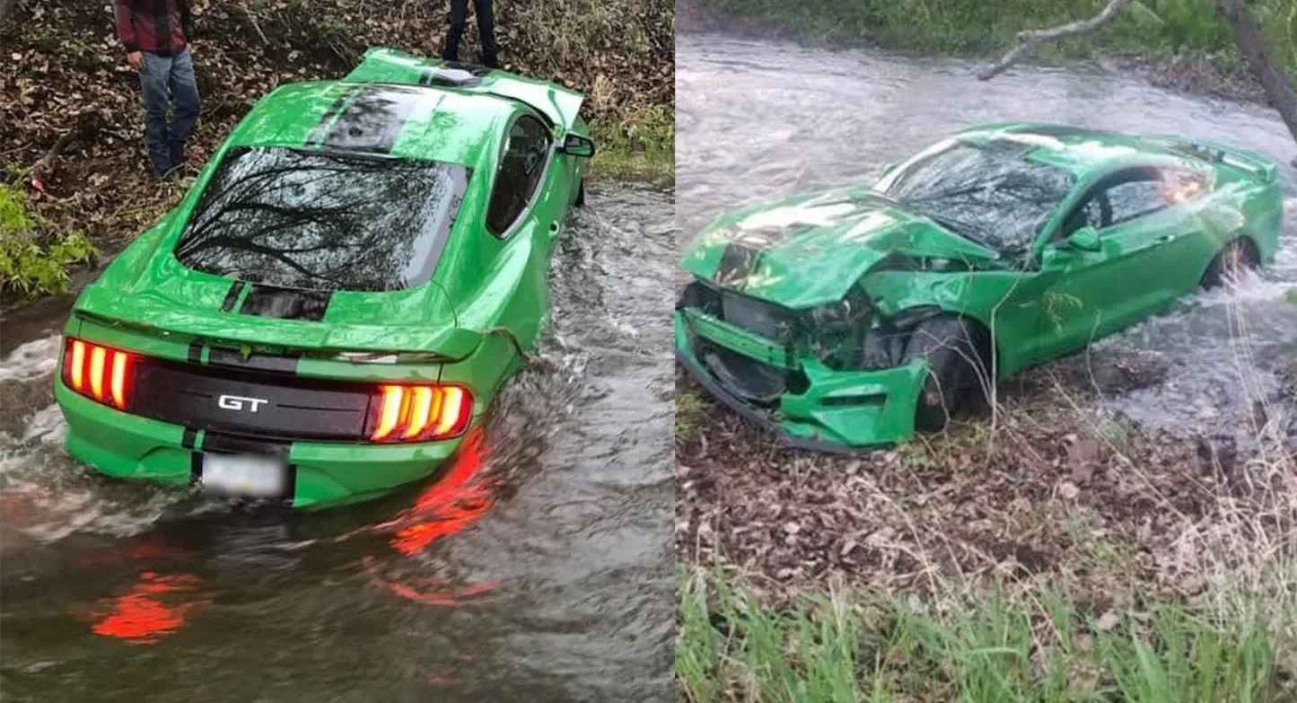 Mustang GT lao xuống mương sau màn khoe lỗi ảnh 1 Mustang GT lao xuong muong sau man khoe loi anh 1