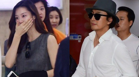 Vo chong Bae Yong Joon nguoi truoc ke sau o san bay hinh anh