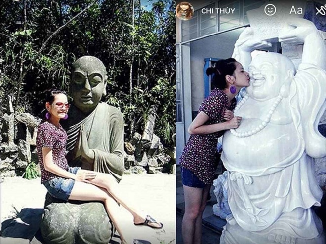 Chi Pu chup anh ben tuong phat anh 1