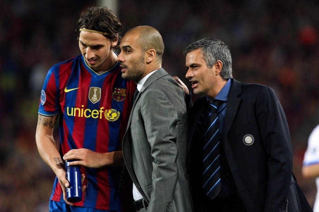 Zlatan Ibrahimovic,  Pep Guardiola,  Jose Mourinho,  Barca,  Barcelona anh 1