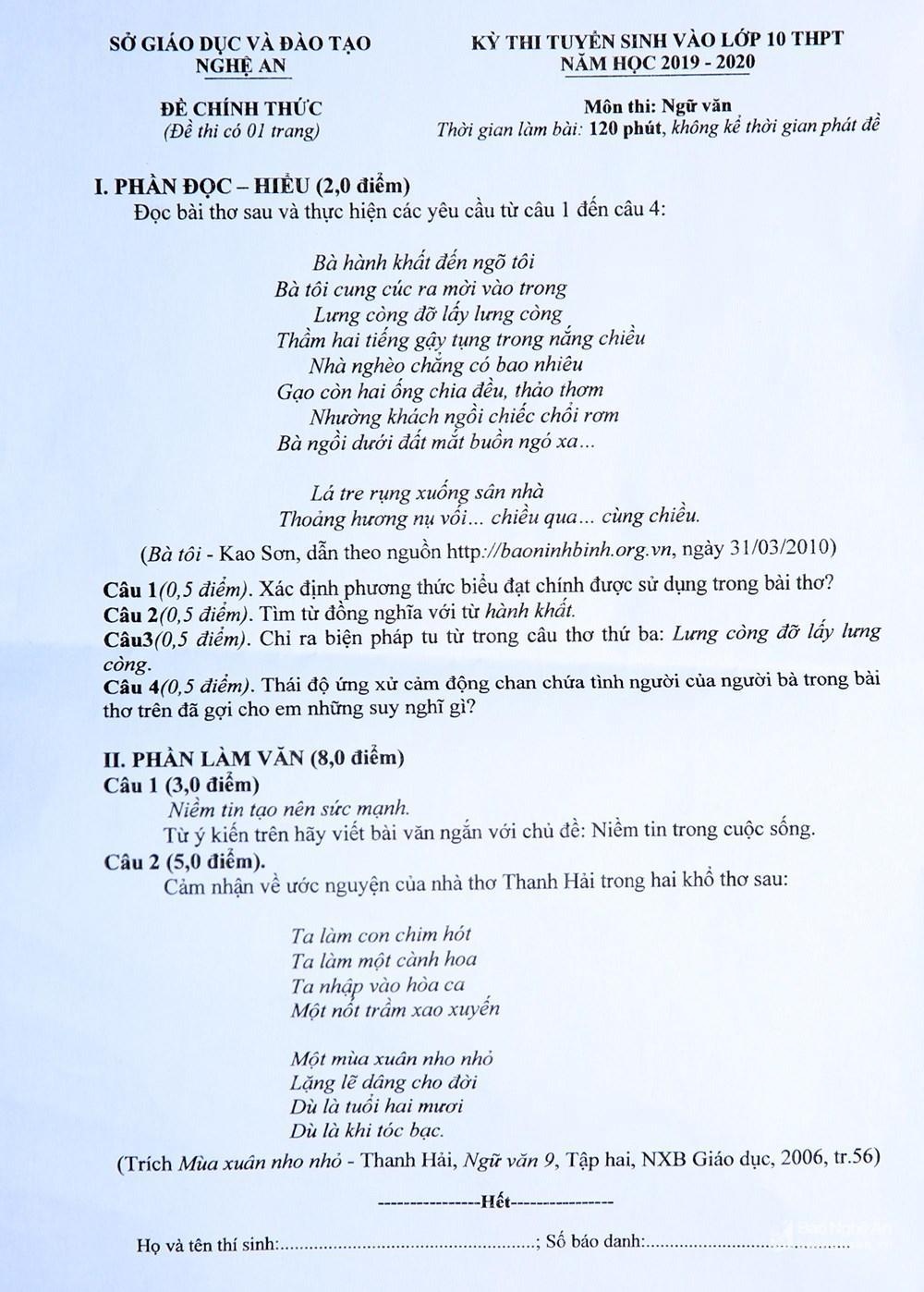 đề Ngữ văn ở Nghệ An ảnh 2 de Ngu van o Nghe An anh 2