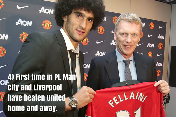 4. Lần đầu tiên trong lịch sử Premier League, cả Man City và Liverpool đánh bại M.U cả trên sân nhà lẫn sân khách.