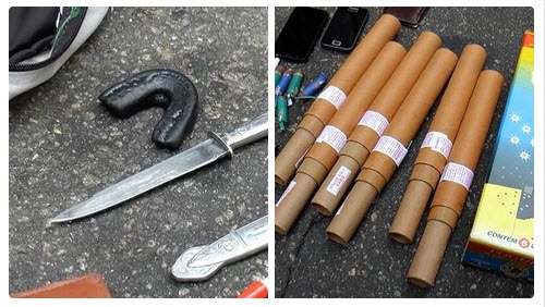 Những hung khí thu được từ nhóm cổ động viên quá khích. Ảnh: Goal.