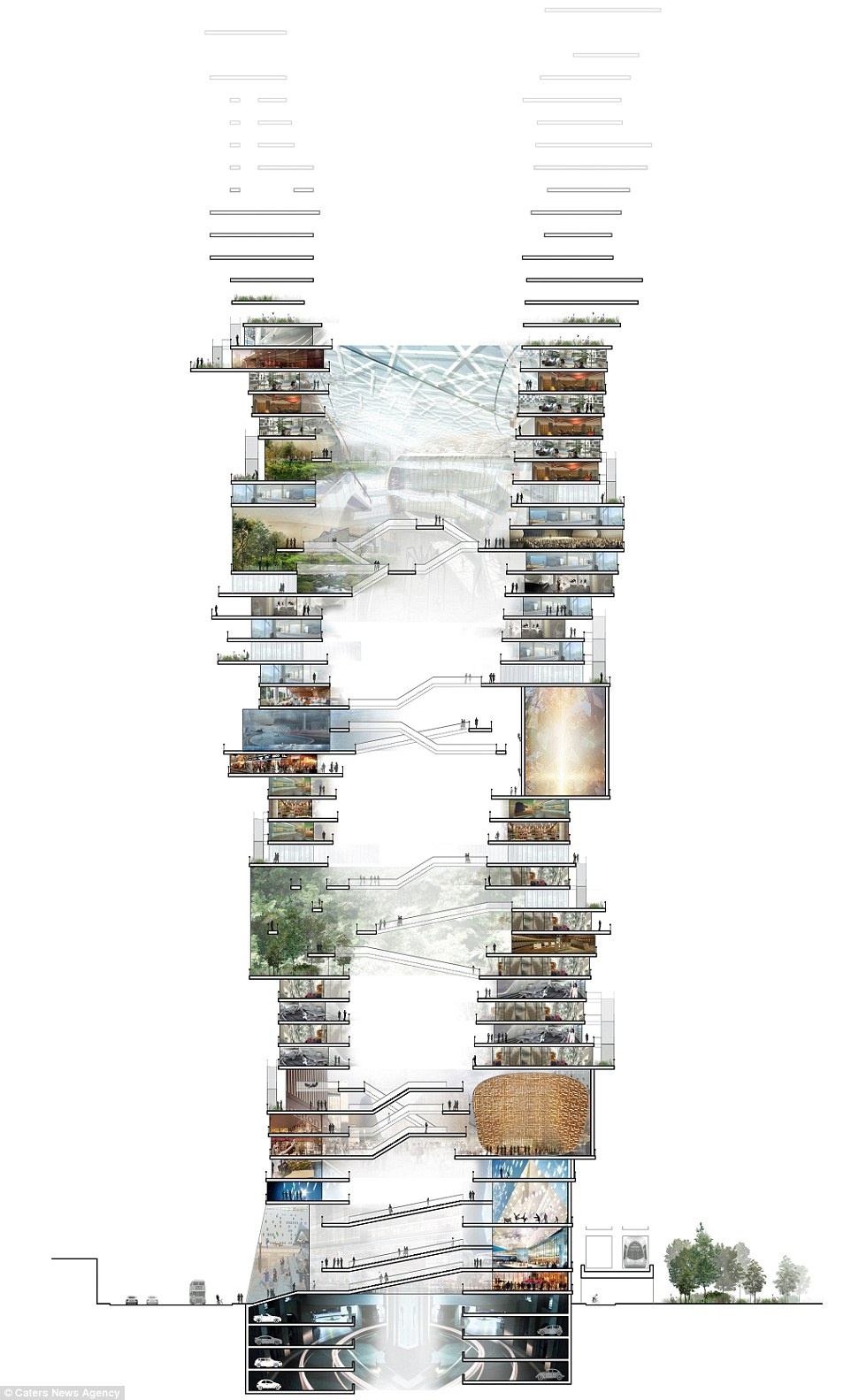 Theo thiết kế ban đầu, tòa nhà sẽ cao 300 mét, tương đương với tòa The Shard ở khu Southwark, London. Diện tích mặt bằng của tòa nhà là 165.855 mét vuông. Theo công ty Kiến trúc SURE, hình dạng tòa nhà sẽ 