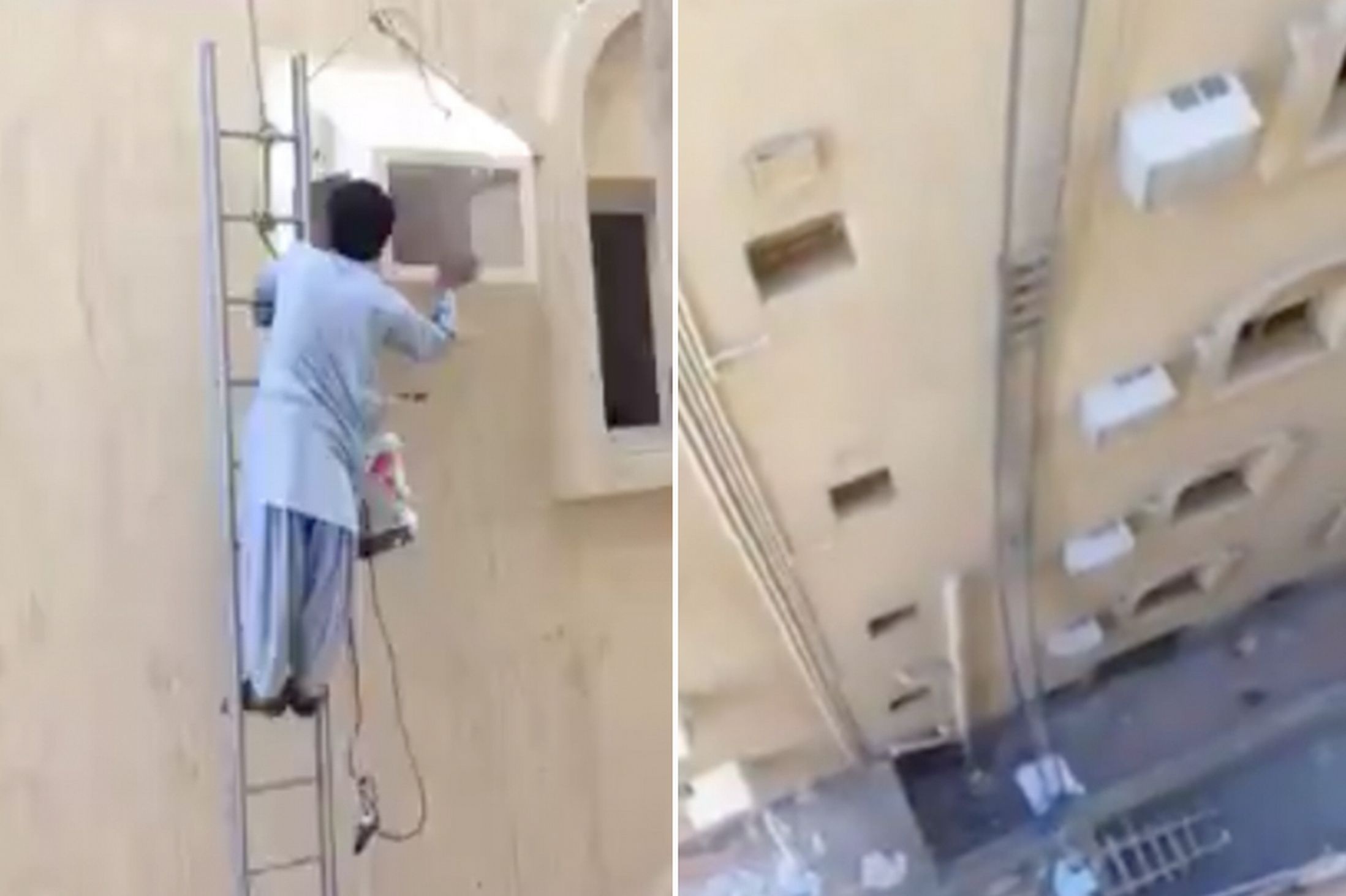 Leo thang len do cao gan 20 m de sua may dieu hoa hinh anh