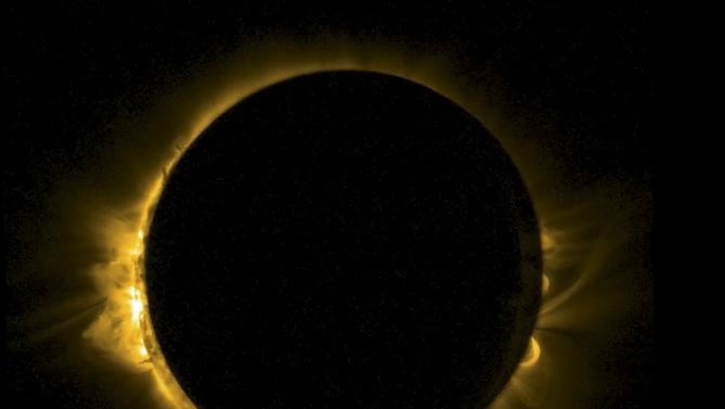 Ảnh về nhật thực hôm 20/3 do vệ tinh Proba-2 của Cơ quan Vũ trụ châu Âu chụp. 