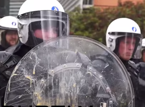 Nguoi bieu tinh nem trung, phao hoa ve phia canh sat tai Brussels hinh anh