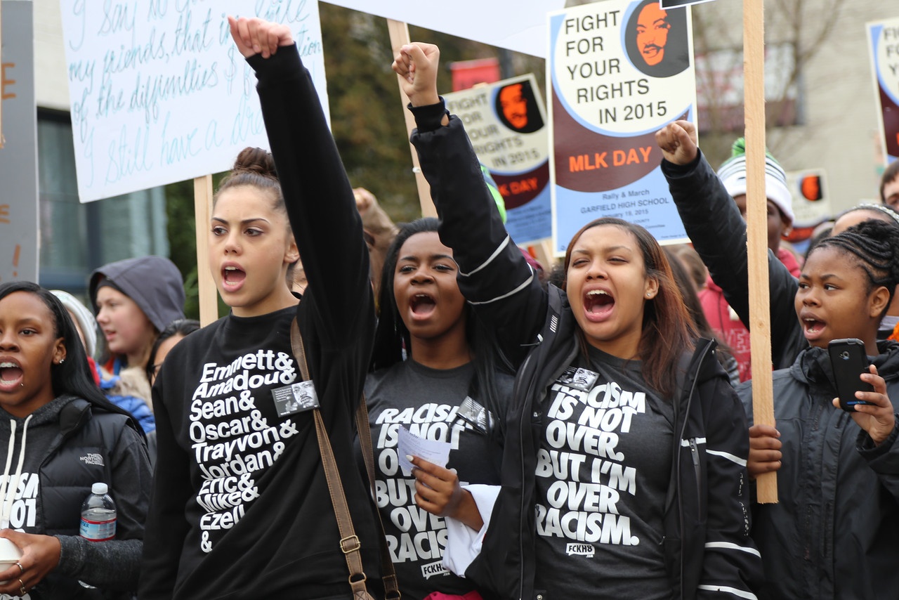 Các nhà hoạt động của nhóm Black Lives Matter đã tổ chức nhiều cuộc tuần hành nhằm phản đối tình trạng phân biệt đối xử người Mỹ gốc Phi. Hoạt động này trở thành thách thức với các ứng viên tranh cử tổng thống trong các vấn đề liên quan đến chủng tộc và hành vi bạo lực của cảnh sát. Ảnh: wocfsc.com