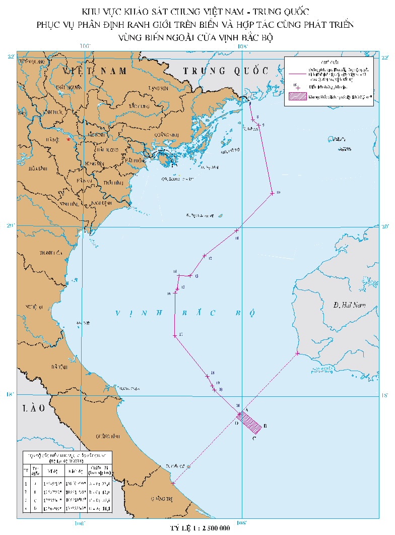 Khu vực khảo sát chung có diện tích 386,7 km2 thuộc vùng biển ngoài cửa vịnh Bắc Bộ. Ảnh: Bộ Ngoại giao