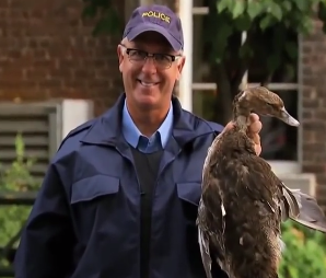 Canh sat dua sung cho con hinh anh