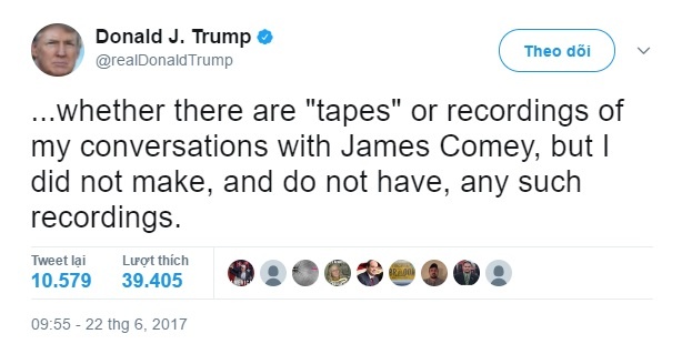 Trump phủ nhận ghi âm cựu giám đốc FBI ảnh 1 Trump phu nhan ghi am cuu giam doc FBI anh 1