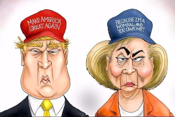 Man doi dau giua Trump va Clinton qua tranh biem hoa hinh anh