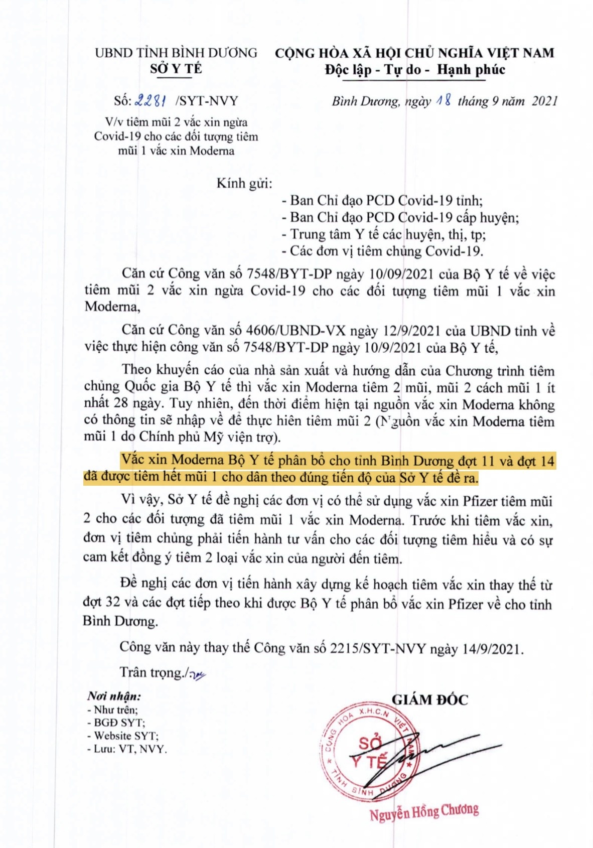 Binh Duong de 149.000 lieu vaccine Moderna het han,  Nguyen Hong Chuong anh 1