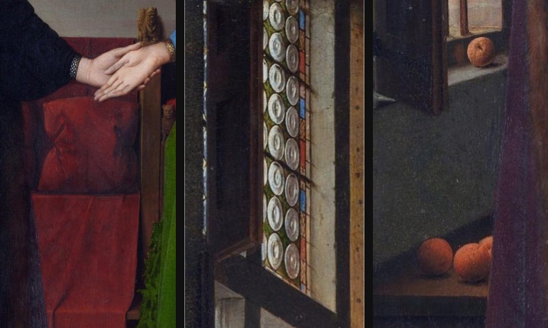 Jan van Eyck,  gay tranh cai, Chan dung Arnolfini,  The Arnolfini Portrait anh 3