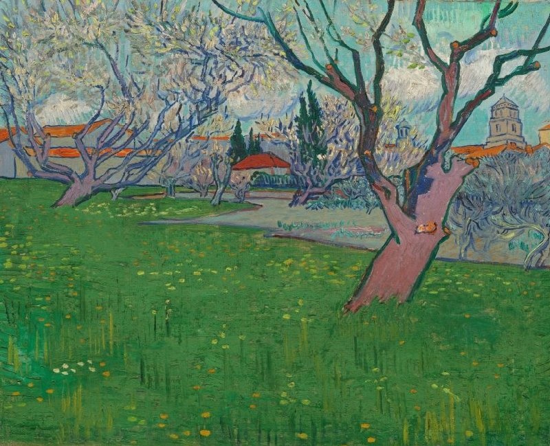 van gogh cat tai,  van gogh tu sat,  Orchard in Blossom,  View of Arles,  Peach Trees in Blossom anh 2