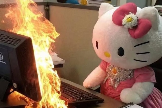 Meme ‘Hello Kitty noi loan’ khien dan van phong dong cam hinh anh