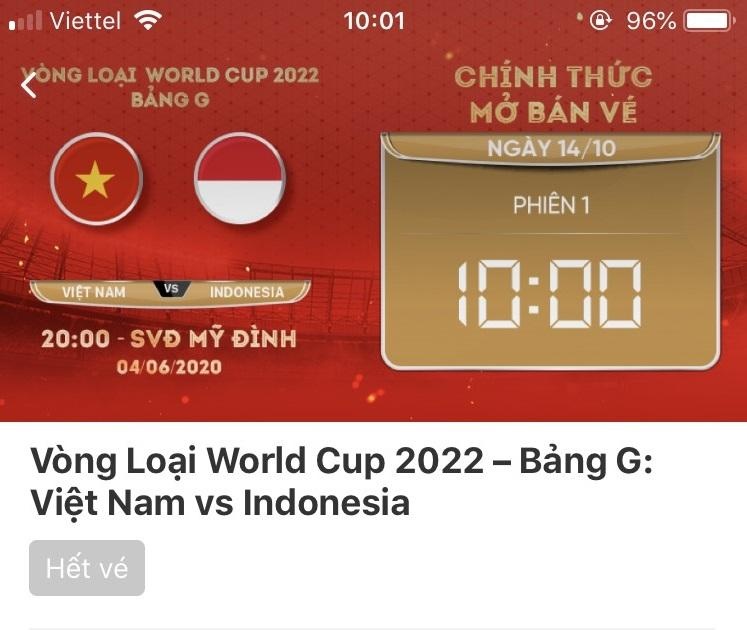 Vé xem trận Việt Nam - Indonesia bán hết chỉ sau 1 phút ảnh 1 Ve xem tran Viet Nam - Indonesia ban het chi sau 1 phut anh 1