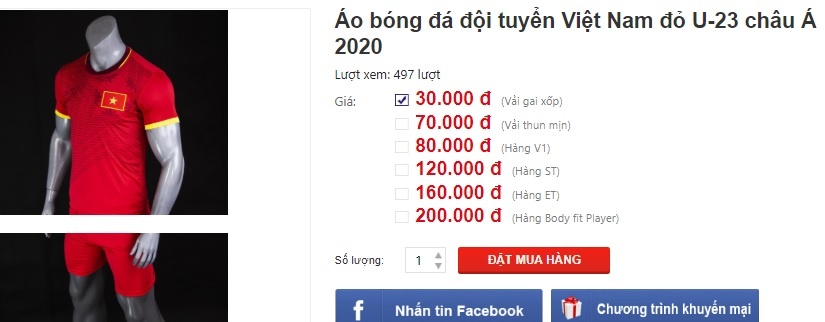 Ao dau Viet Nam nhai ban 30.000 dong/bo truoc tran voi U23 UAE anh 1
