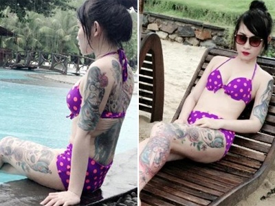 Hot girl xam tro dien bikini nong bong tren bien hinh anh