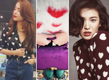 My nhan chao Valentine voi hoa tiet trai tim hinh anh