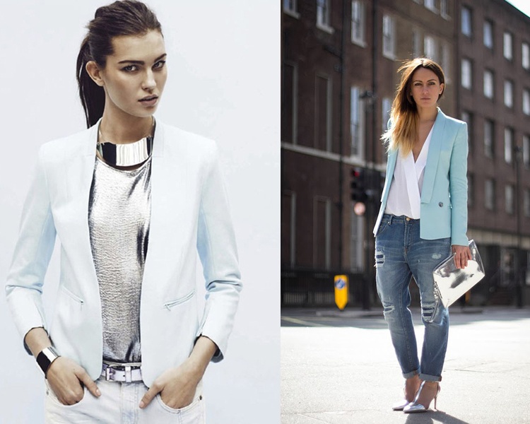 Hoàn hảo hơn, set đồ kết hợp giày metallic cần có thêm các phụ kiện và trang sức ánh kim như áo khoác, clutch, dây đeo tay, vòng cổ.