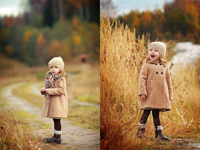 Anna tựa như một thiên thần nhỏ với áo cape coat, giày boot, nón len đội đầu.