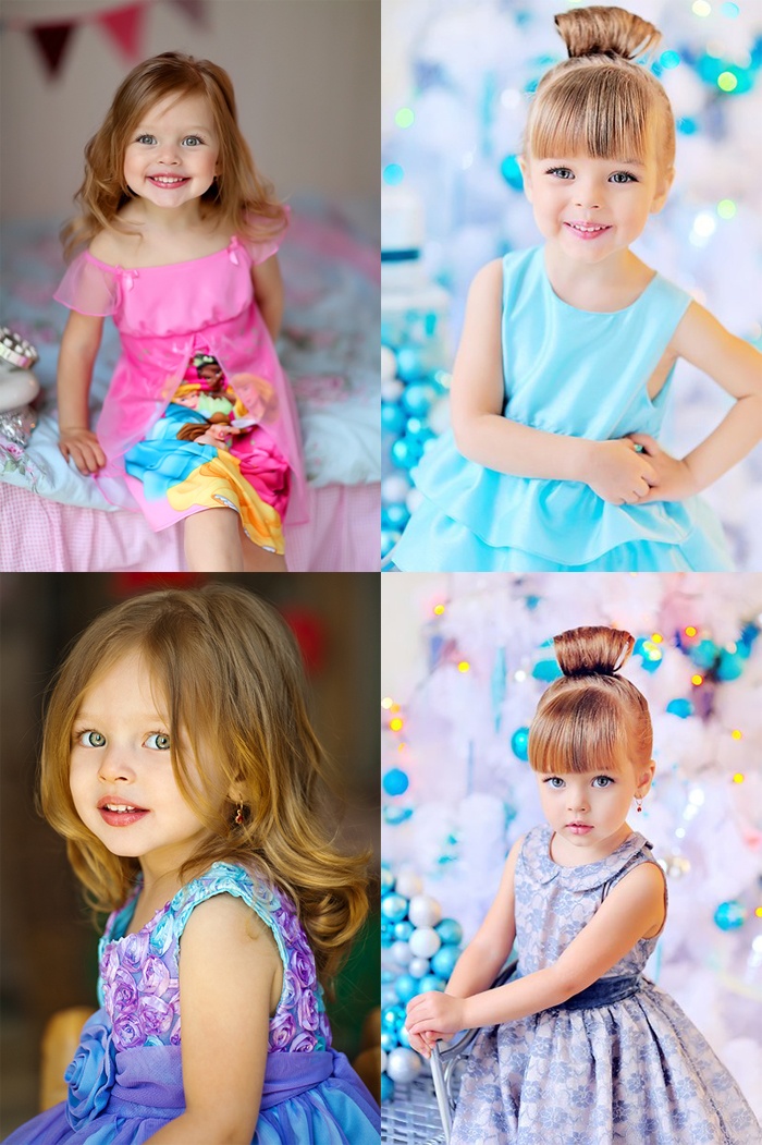 Cô nhóc rất hay diện những mẫu đầm công chúa xinh xắn, cầu kỳ, kết hợp kiểu tóc uốn lọn xoăn, bới cao điệu đà như một tiểu thư bé nhỏ.