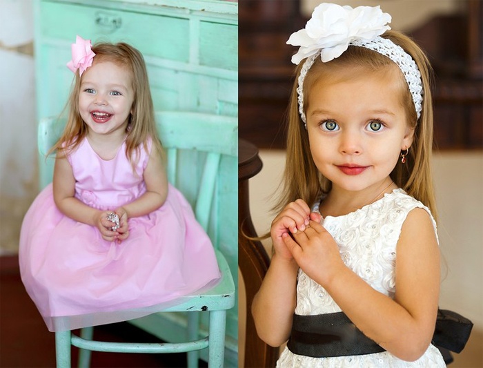 Những chiếc bờm tóc kết hoa to bản giúp set đồ công chúa của Anna thêm xinh xắn.