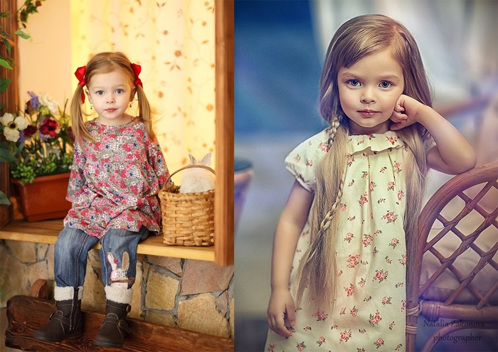 Áo hoa và jeans đính thêm hình chú thỏ nhỏ, hay đầm hoa và tóc tết điệu đà giúp tăng thêm độ dễ yêu của Anna thêm gấp nhiều lần.