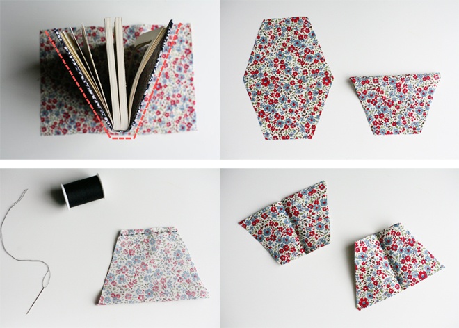 Đo bề ngang của quyển sách như trong hình, sau đó tùy theo phần hở của bìa sách mà bạn cắt 2 miếng vải nối chiếc clutch có độ dài phù hợp.