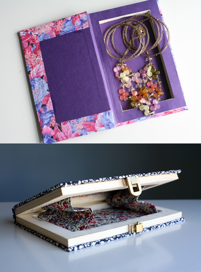 Sau thao tác trên, dùng keo dán đính miếng khóa vào quyển sách là bạn đã có chiếc clutch như thế này.