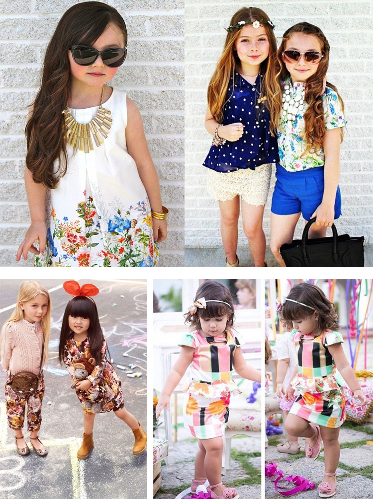 Các cô bé xinh xắn thích làm điệu với hoa bằng những chiếc váy, đầm in họa tiết floral dịu mát và vòng đội đầu được tết bằng vòng hoa mùa hạ.