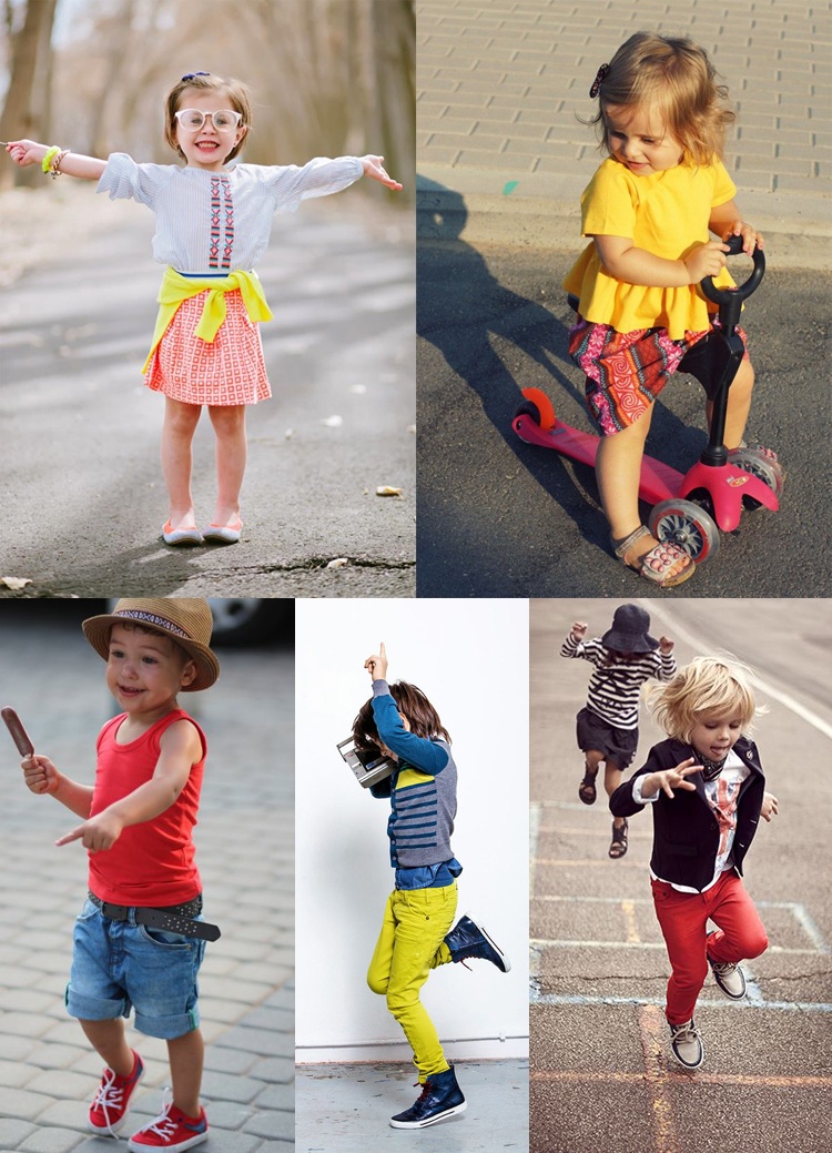 Gam màu nóng như đỏ, cam, vàng … được các bé kết hợp đầy sành điệu như thế này.