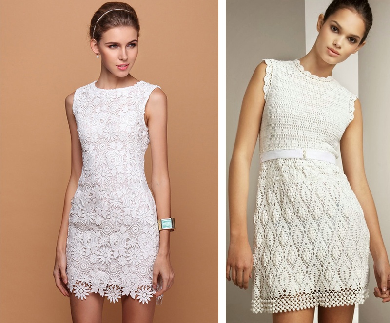 Cách đơn giản nhất để mang len crochet đến công sở vào mùa nắng nóng là chọn những chiếc váy hoặc đầm bằng len đan crochet đơn sắc như trắng, đen và phối cùng đầm, váy bên trong.