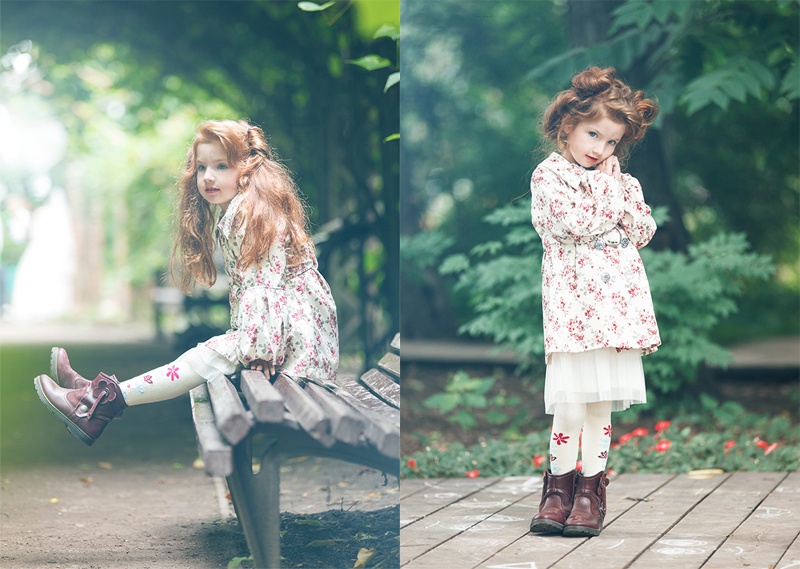 Cô bé trông như vừa bước ra từ thế giới cổ tích với áo khoác hoa nhí dễ thương.