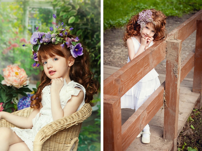 Hoặc làm điệu bằng vòng hoa đội đầu hay hoa cài tóc màu tím.