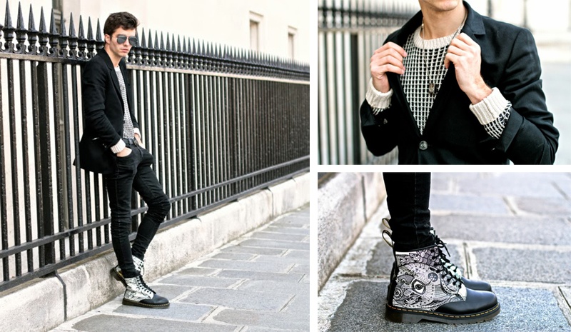  Một đôi giày họa tiết đen trắng lạ mắt kết hợp áo sọc ca rô hiện đại cùng màu tạo nên phong cách khác biệt và sành điệu.