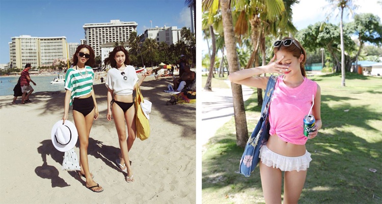 Áo pull crop-top là loại trang phục mặc kèm bikini rất được các nàng trẻ trung, năng động yêu thích.