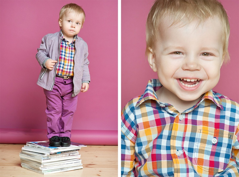 Sơ mi ca rô và jeans theo tông màu tím pastel.