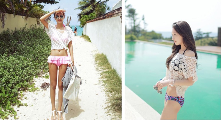 Táo bạo hơn, bạn hãy thử kết đôi với các kiểu áo len crochet, áo xuyên thấu dạng crop-top.