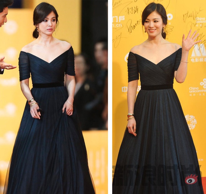 Cũng tại sự kiện này, người đẹp Hàn Quốc Song Hye Kyo trở nên đằm thắm hơn với chiếc váy quây đen sang trọng. 