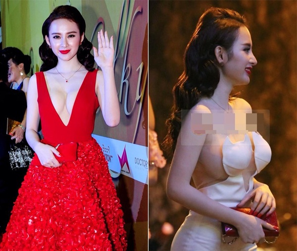 Bên cạnh đó, bối cảnh chụp ảnh là lễ chùa tôn nghiêm hay trong phòng bếp cũng khiến nữ diễn viên bị gắn mác phản cảm. Gần đây nhất, Angela Phương Trinh diện những bộ cánh trễ nải khoe vòng 1 cũng gây chú ý với công chúng. 