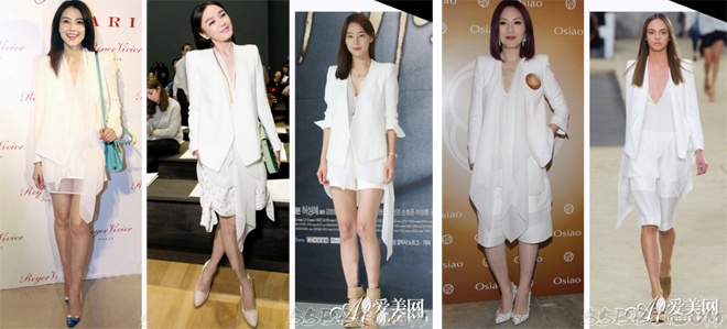 Chiếc áo khoác được thiết kế khác lạ của Chloe có thể rất “đẹp đôi” khi được Cao Viên Viên, Ok Han Chie phối với shorts hoặc mặc theo mốt không quần, nhưng cũng chính là thủ phạm làm người mặc trở nên lượm thượm hơn kết hợp với đầm suông theo kiểu monochrome.