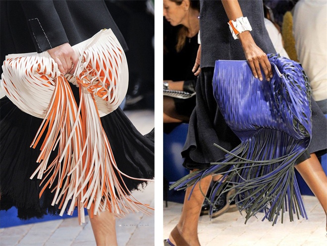 Tiếp theo đó, hàng loạt các mẫu thiết kế độc và quái khác cũng được giới thiệu trên sàn diễn thế giới, đơn cử như mẫu túi xách mô phỏng túi đựng rác hay mẫu túi xách tua rua ấn tượng như thế này của Lanvin.