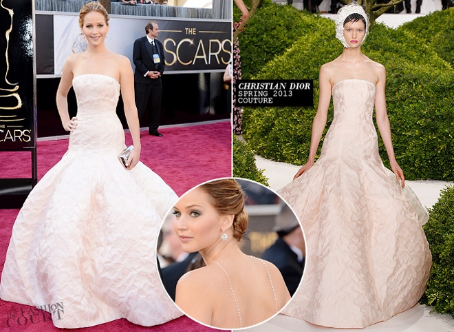 Không ít lần Jennifer Lawrence được vinh danh trong Top những sao nữ mặc đẹp nhất thảm đỏ nhờ “công lao” của những chiếc đầm haute couture  Christian Dior với những đường cắt cúp tinh xảo, đẳng cấp.